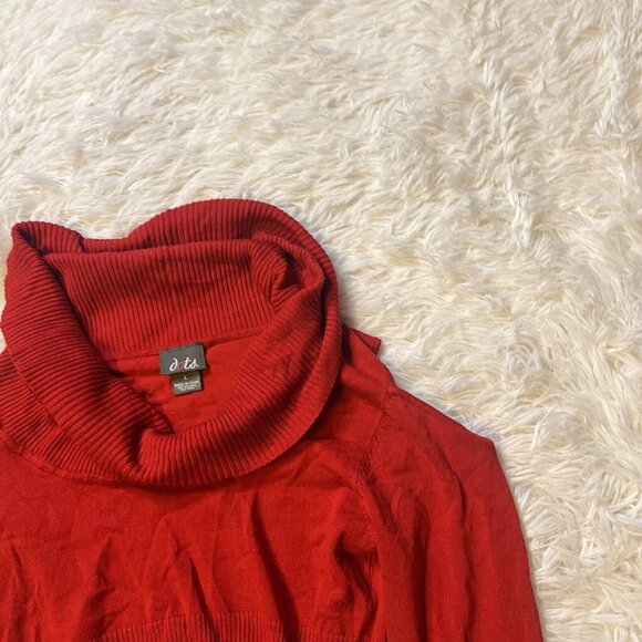 Dot Turtle Neck Large Long Sleeve Cold Open Shoulder Sweater Tunic red Stretch - Picture 5 of 6
